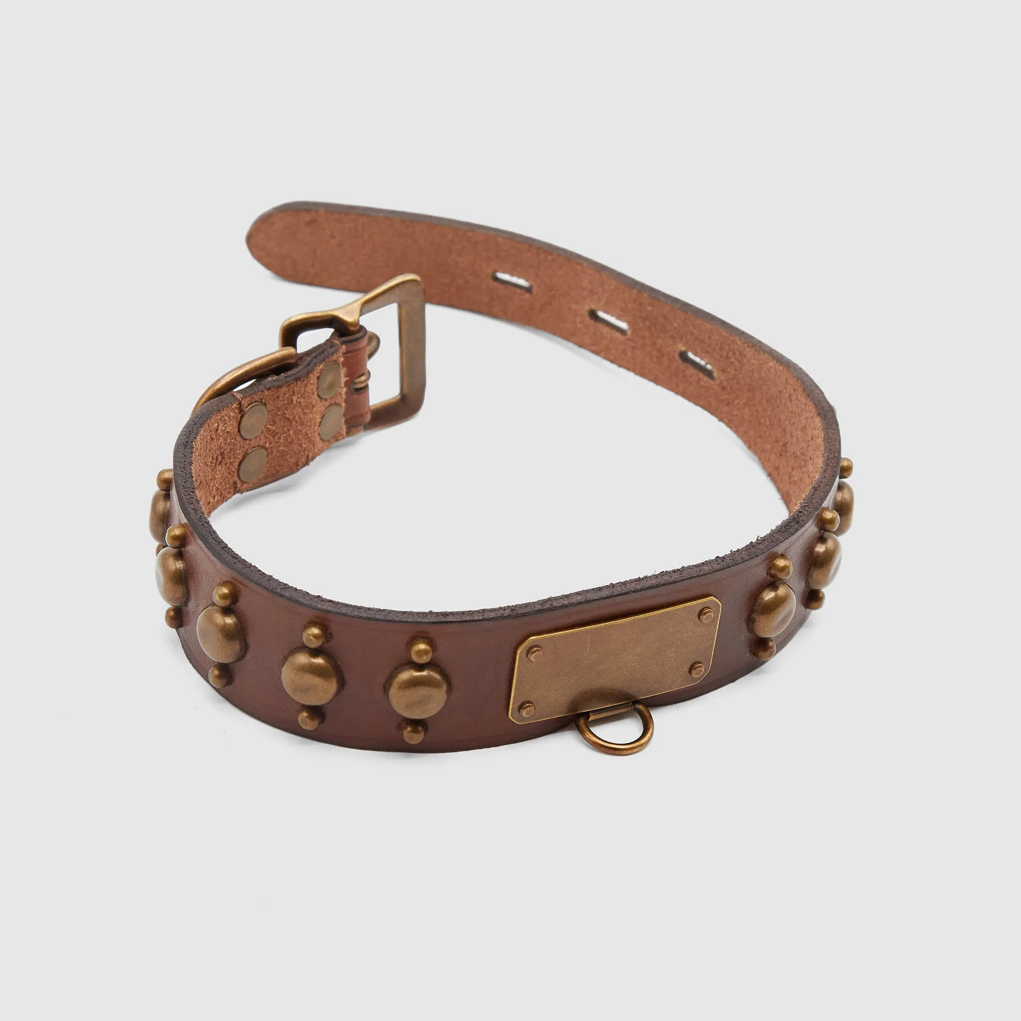Double RL Leather Brass Dog Collar sold by DeeCee style product image thumbnail 5