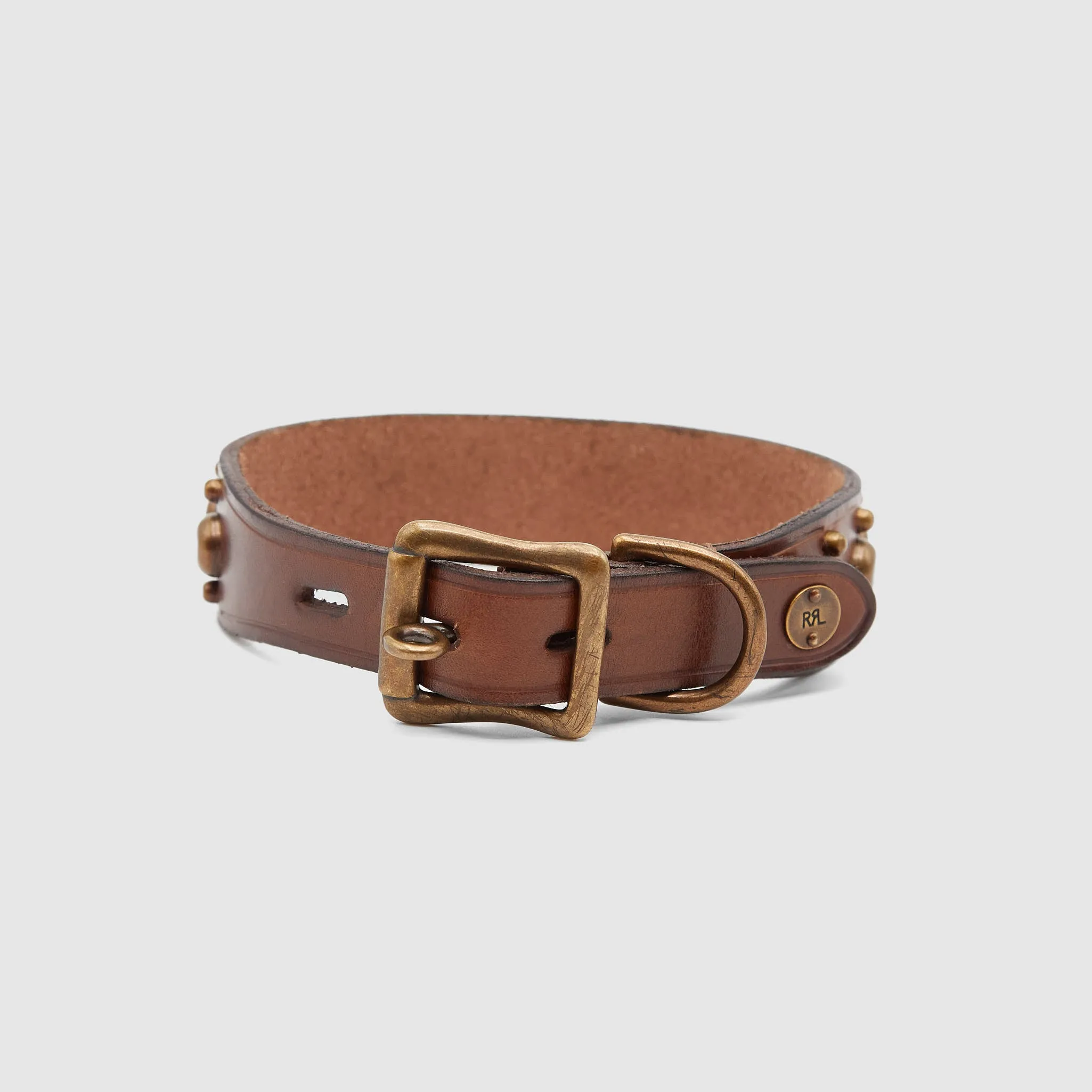 Double RL Leather Brass Dog Collar sold by DeeCee style product image thumbnail 3
