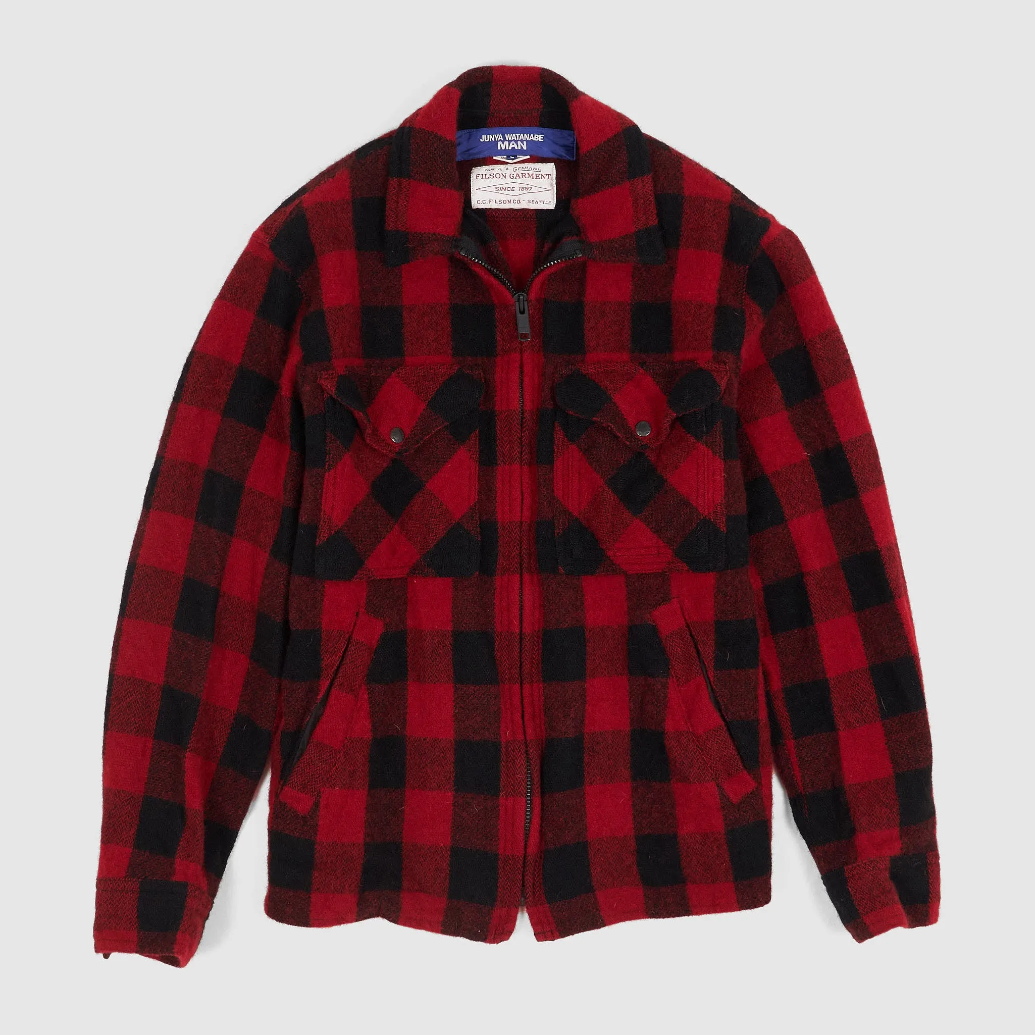 Junya Watanabe MAN x Filson Washed Wool Mackinaw Overshirt Jacket sold by DeeCee style