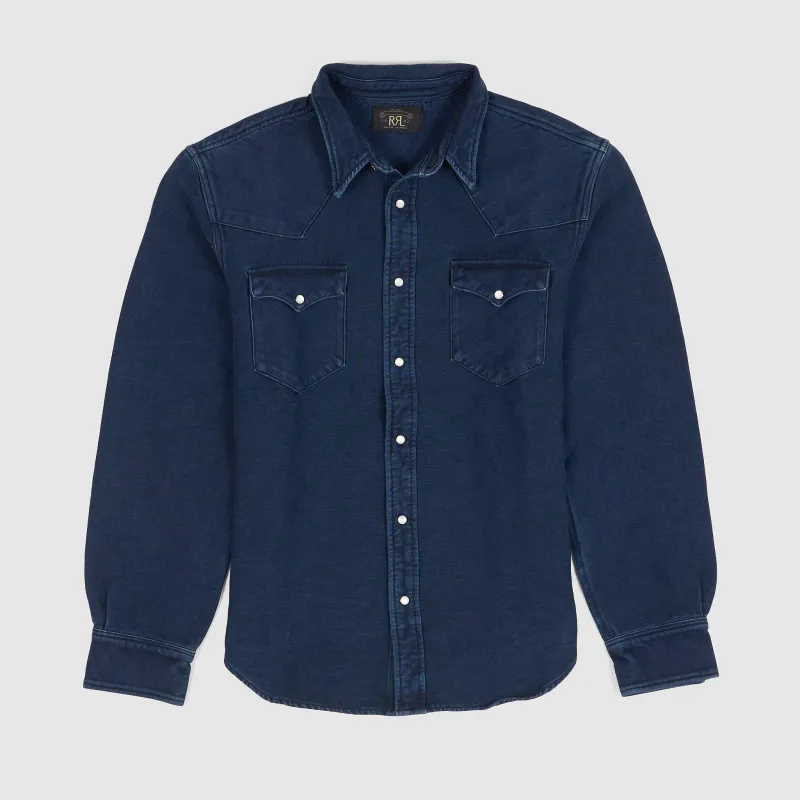 Double RL Indigo Cotton Chamois Canvas Shirt sold by DeeCee style