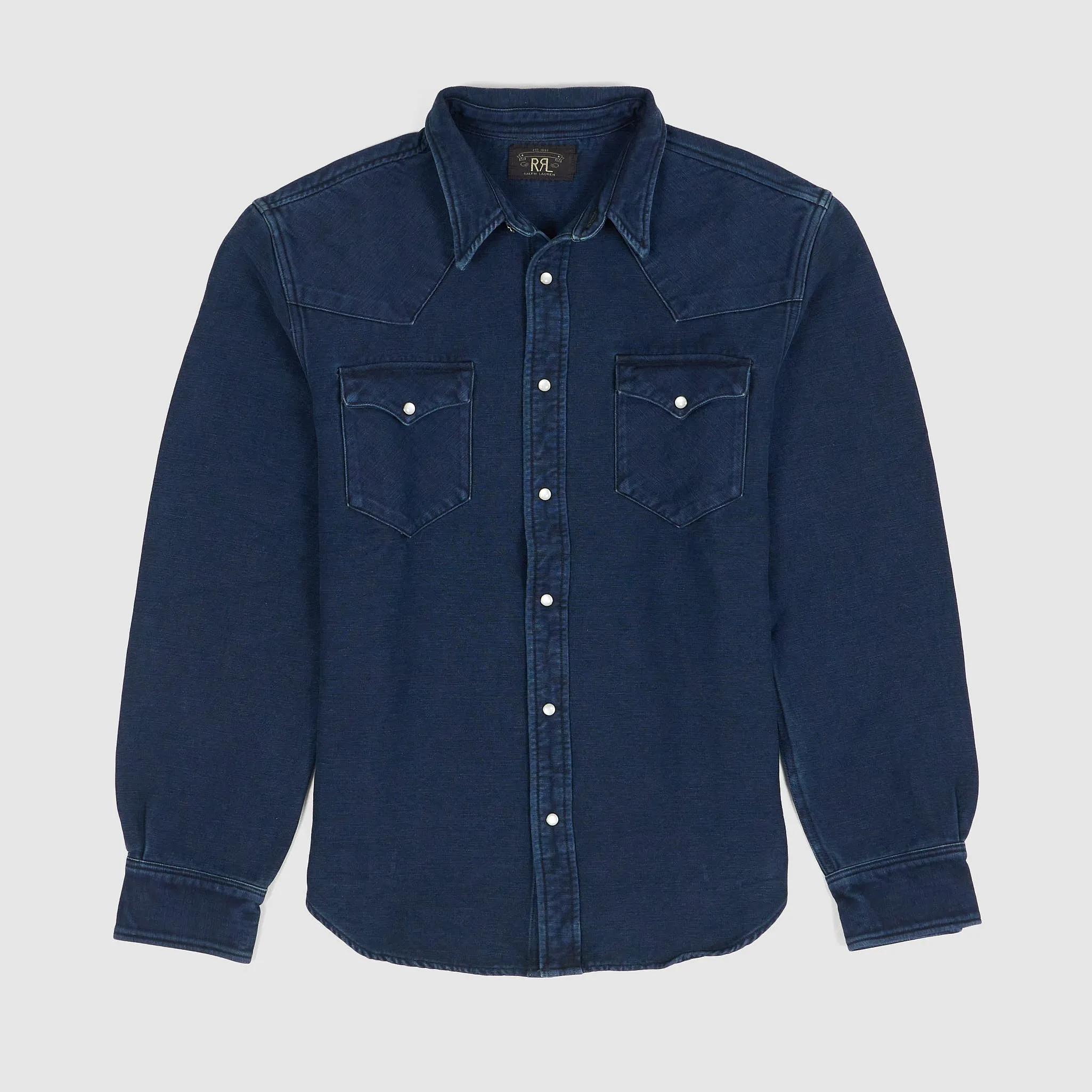 Double RL Indigo Cotton Chamois Canvas Shirt sold by DeeCee style