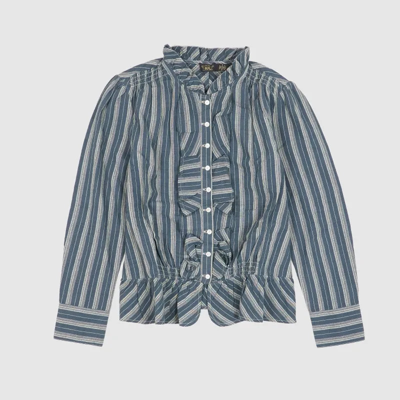 Double RL Ladies Yarn- Dyed Ruffle Trim Blouse sold by DeeCee style