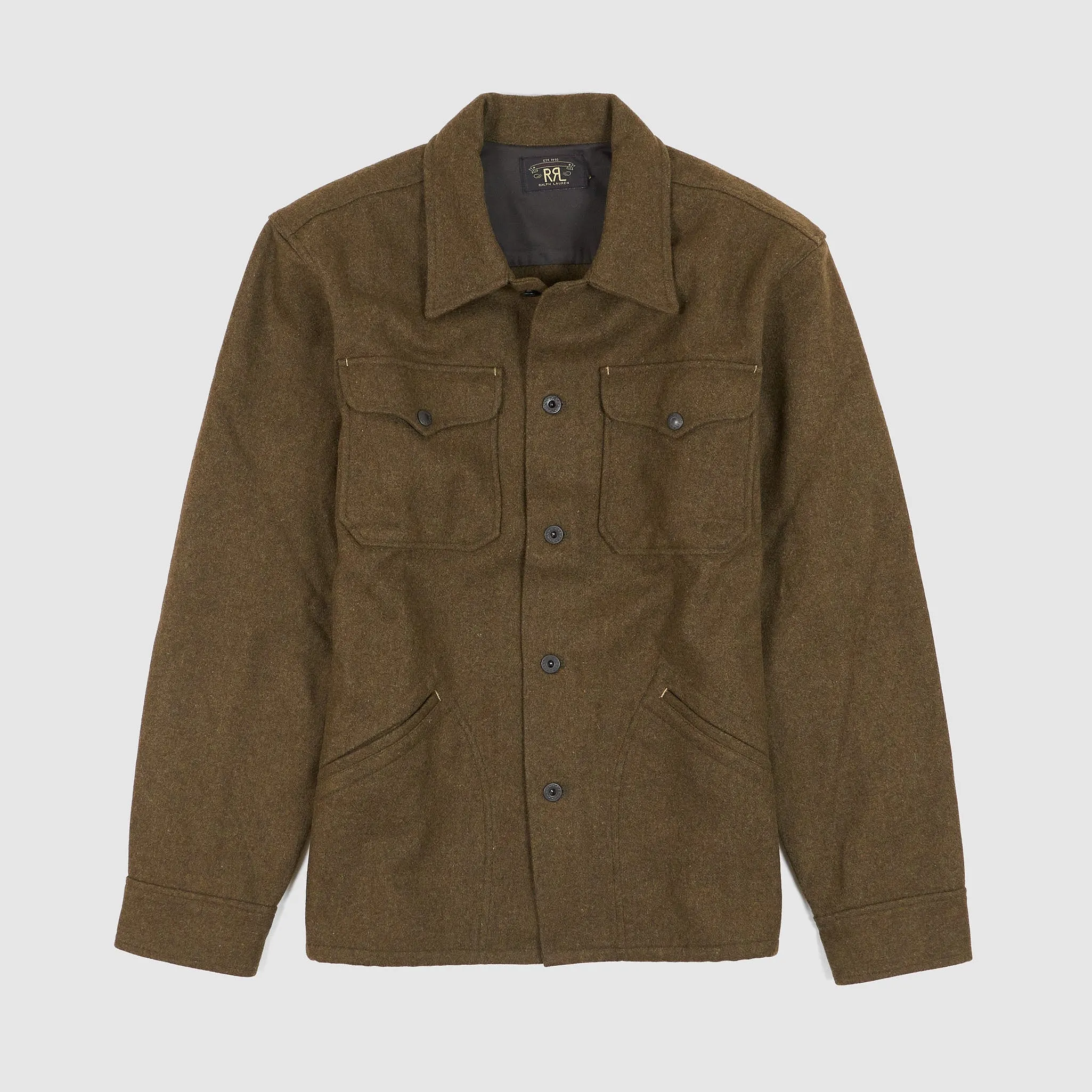 Double RL Brown Bear Wool Blend Overshirt sold by DeeCee style