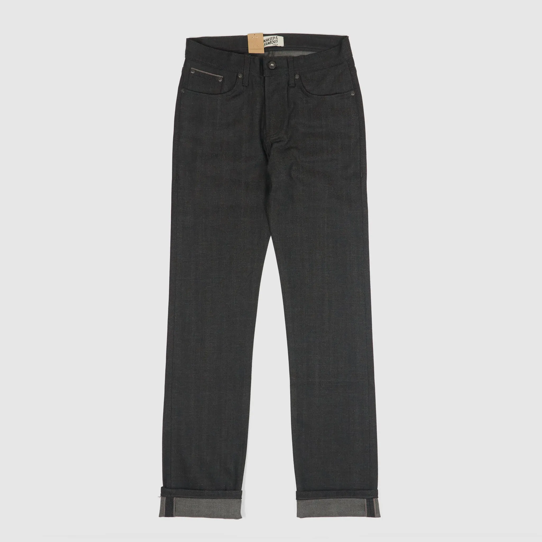 Naked & Famous Stretch Selvage Denim Black x Grey Weird Guy sold by DeeCee style