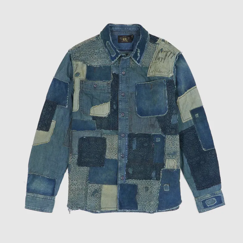 Double RL Patchwork Indigo Denim Overshirt sold by DeeCee style