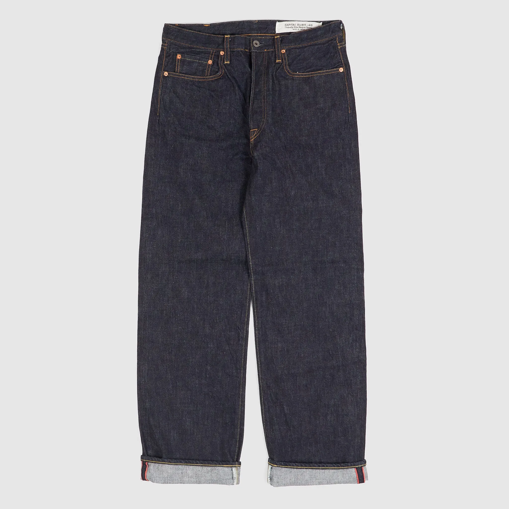 Kapital 5-Pocket 14oz Denim Monkey TH Straight Jeans sold by DeeCee style