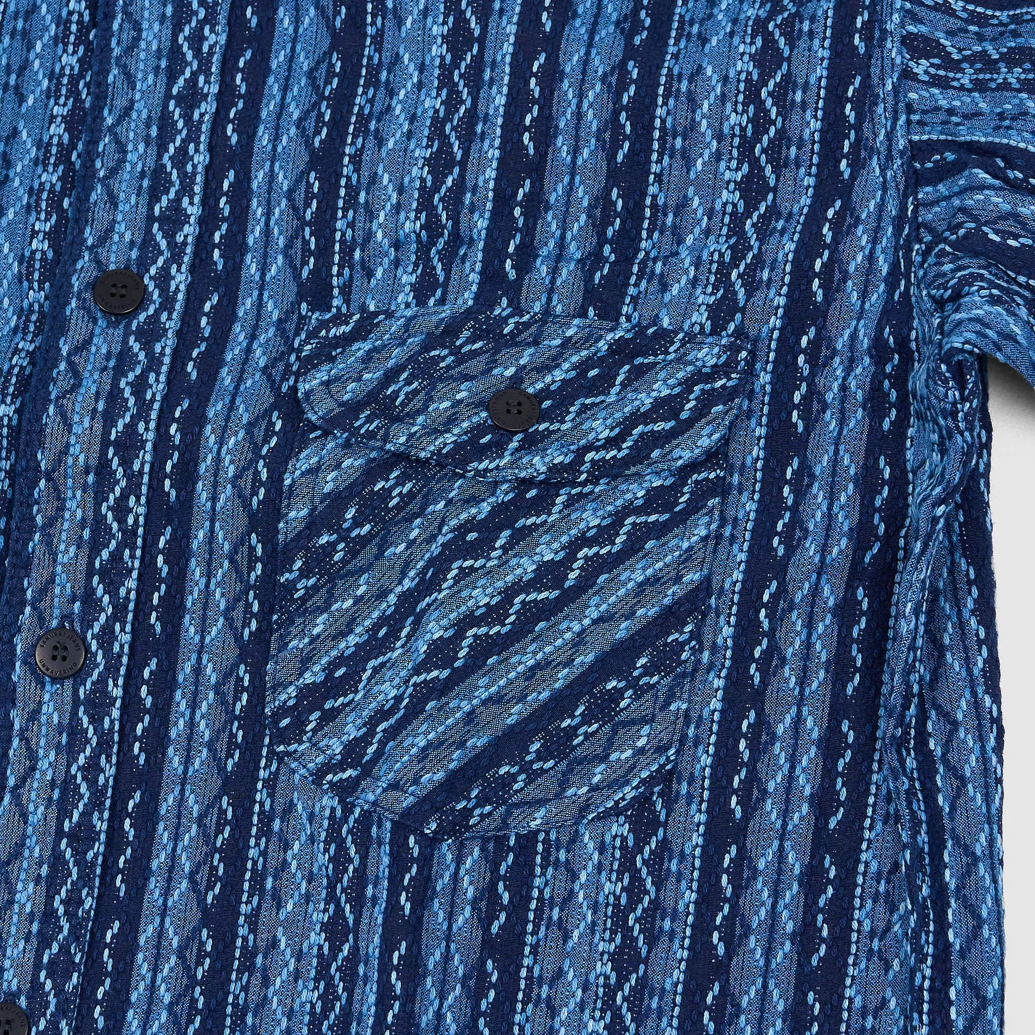 Samurai Jeans Jacquard Striped Natural Indigo Long Sleeve Shirt sold by DeeCee style product image thumbnail 4