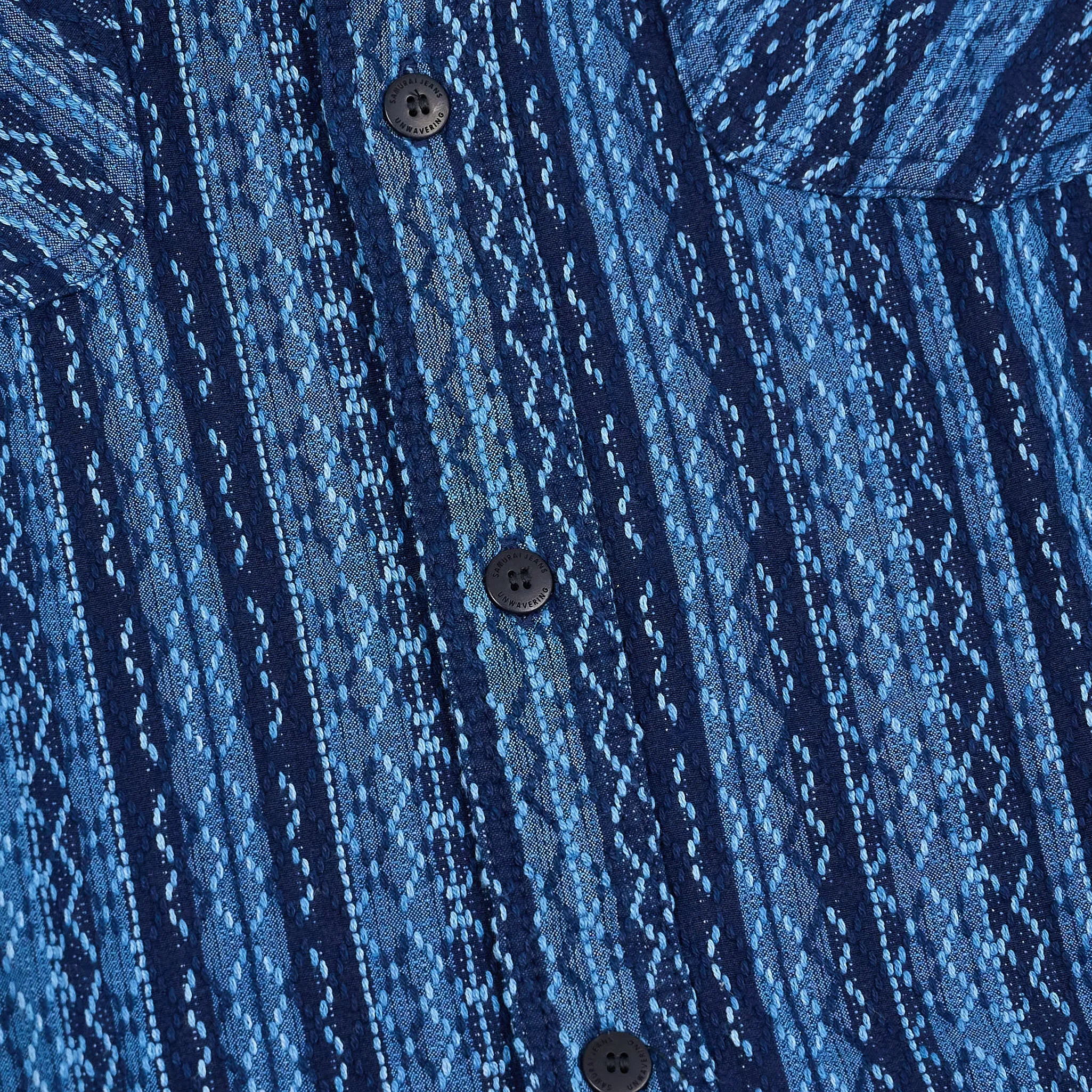 Samurai Jeans Jacquard Striped Natural Indigo Long Sleeve Shirt sold by DeeCee style product image thumbnail 3