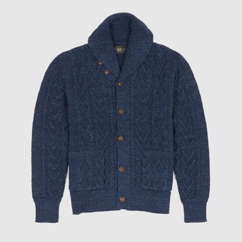 Double RL Knitted Cotton Cable Shawl Cardigan sold by DeeCee style