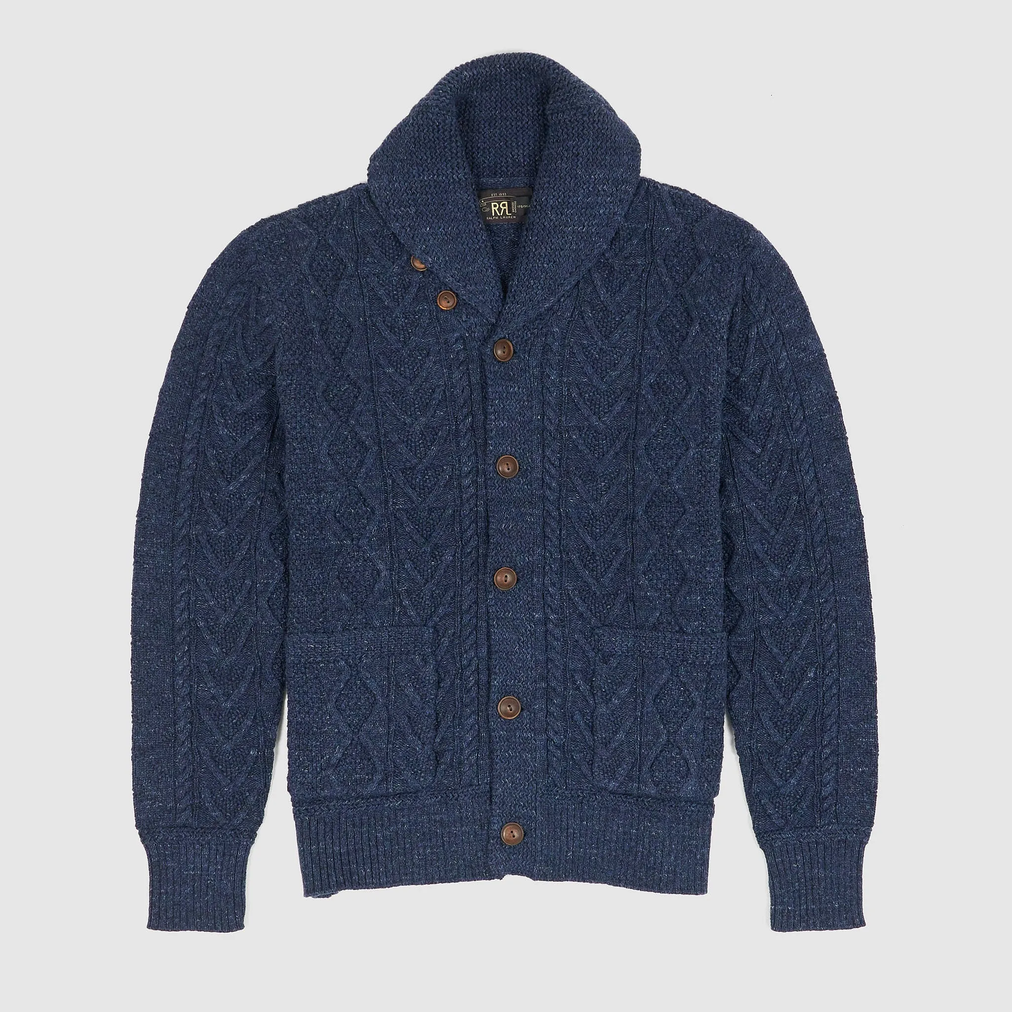 Double RL Knitted Cotton Cable Shawl Cardigan sold by DeeCee style