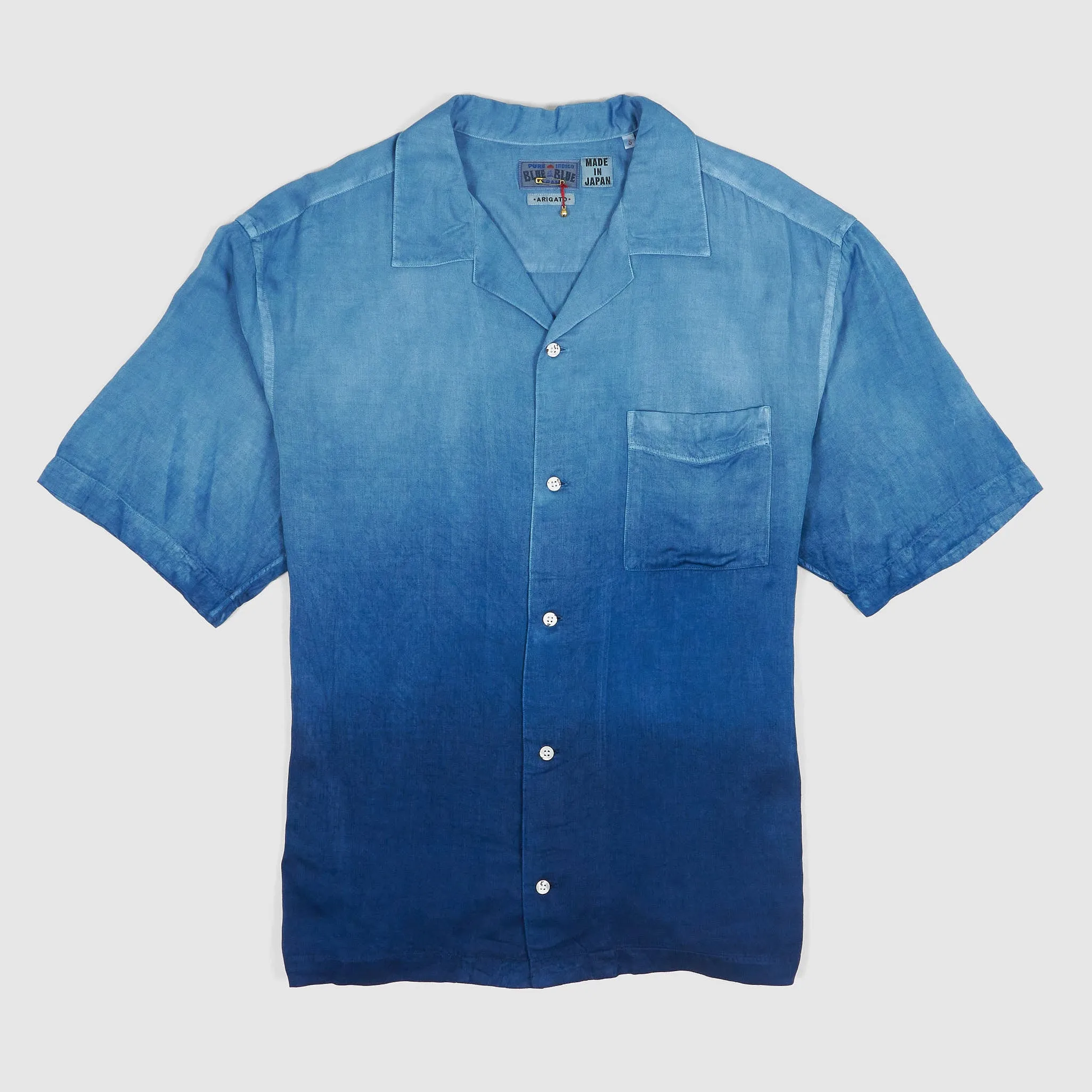 Blue Blue Japan Short Sleeve Hand Dyed Gradient Indigo Shirt sold by DeeCee style