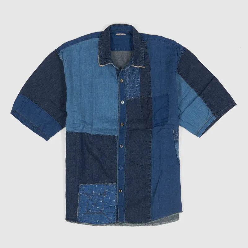 Kapital Short Sleeve Indigo Patchwork Shirt made by Kapital