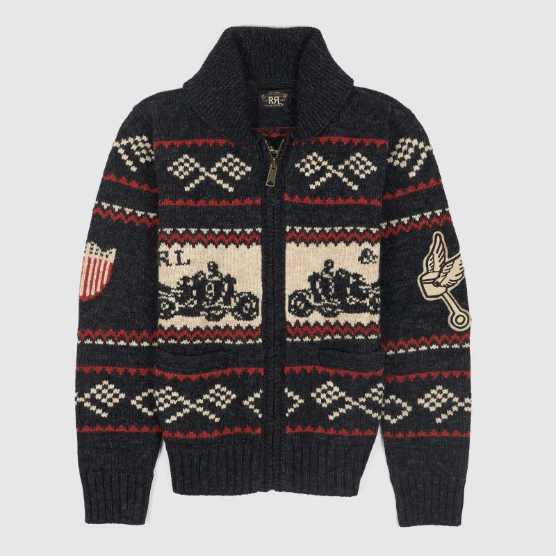 Double RL Knitted Motor Shawl Cardigan With Zip sold by DeeCee style