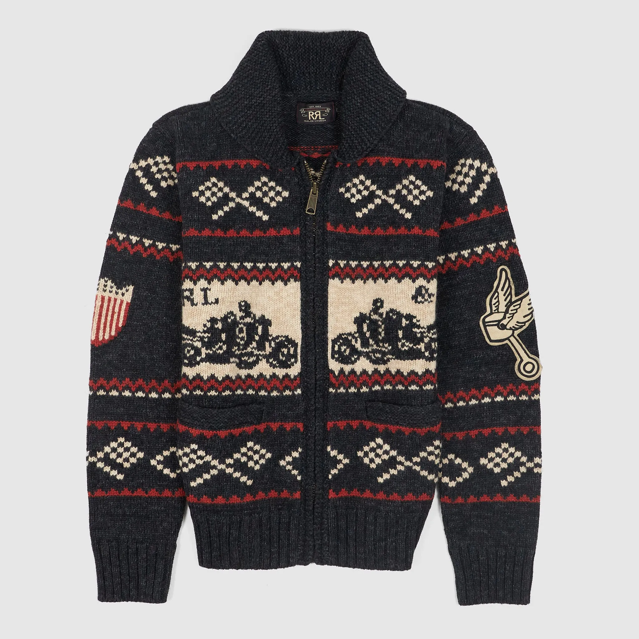 Double RL Knitted Motor Shawl Cardigan With Zip sold by DeeCee style