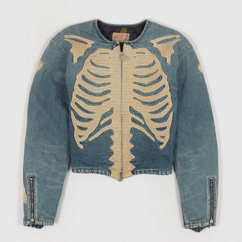 Kapital Kountry Embroidered Bone Denim Motocross Jacket sold by DeeCee style