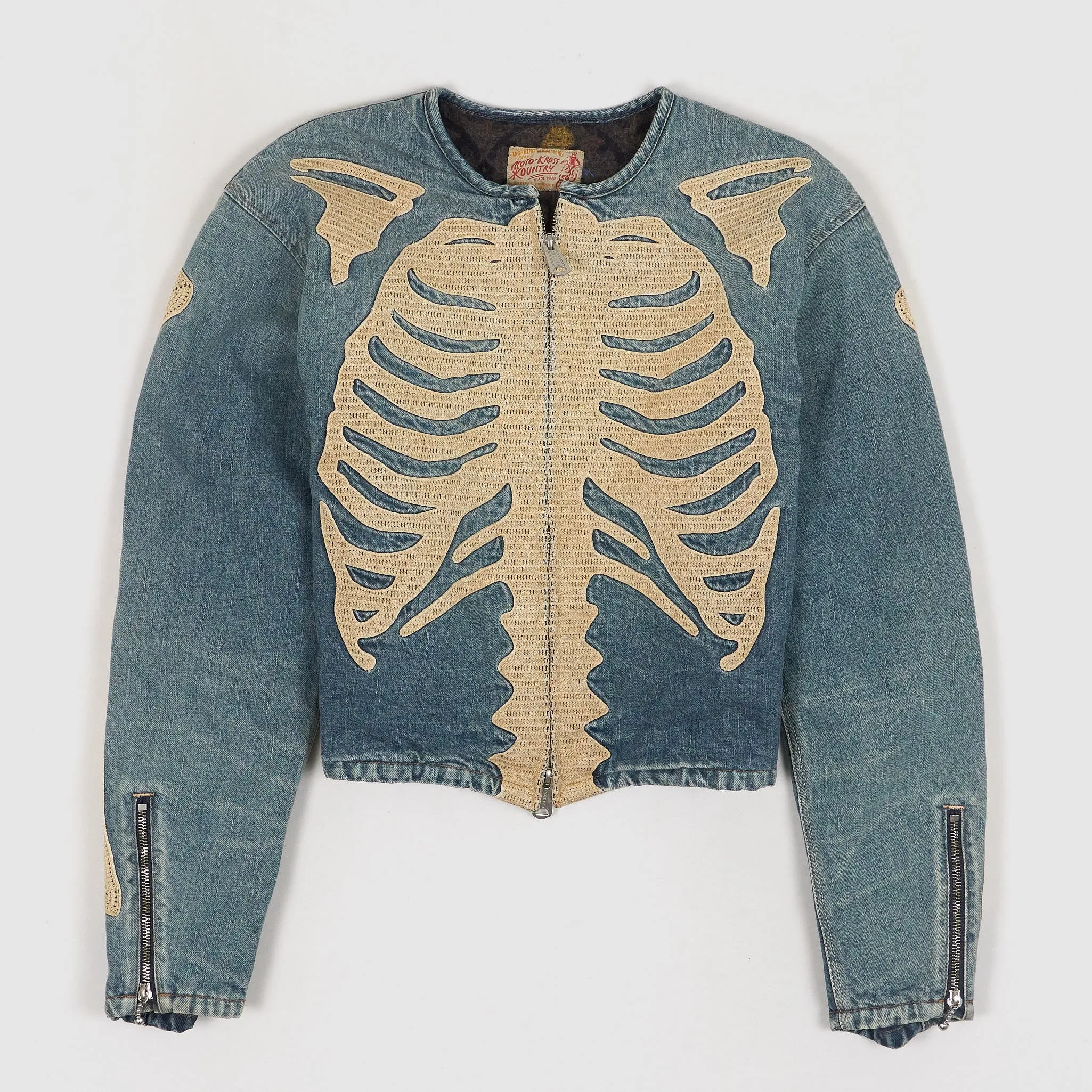 Kapital Kountry Embroidered Bone Denim Motocross Jacket sold by DeeCee style