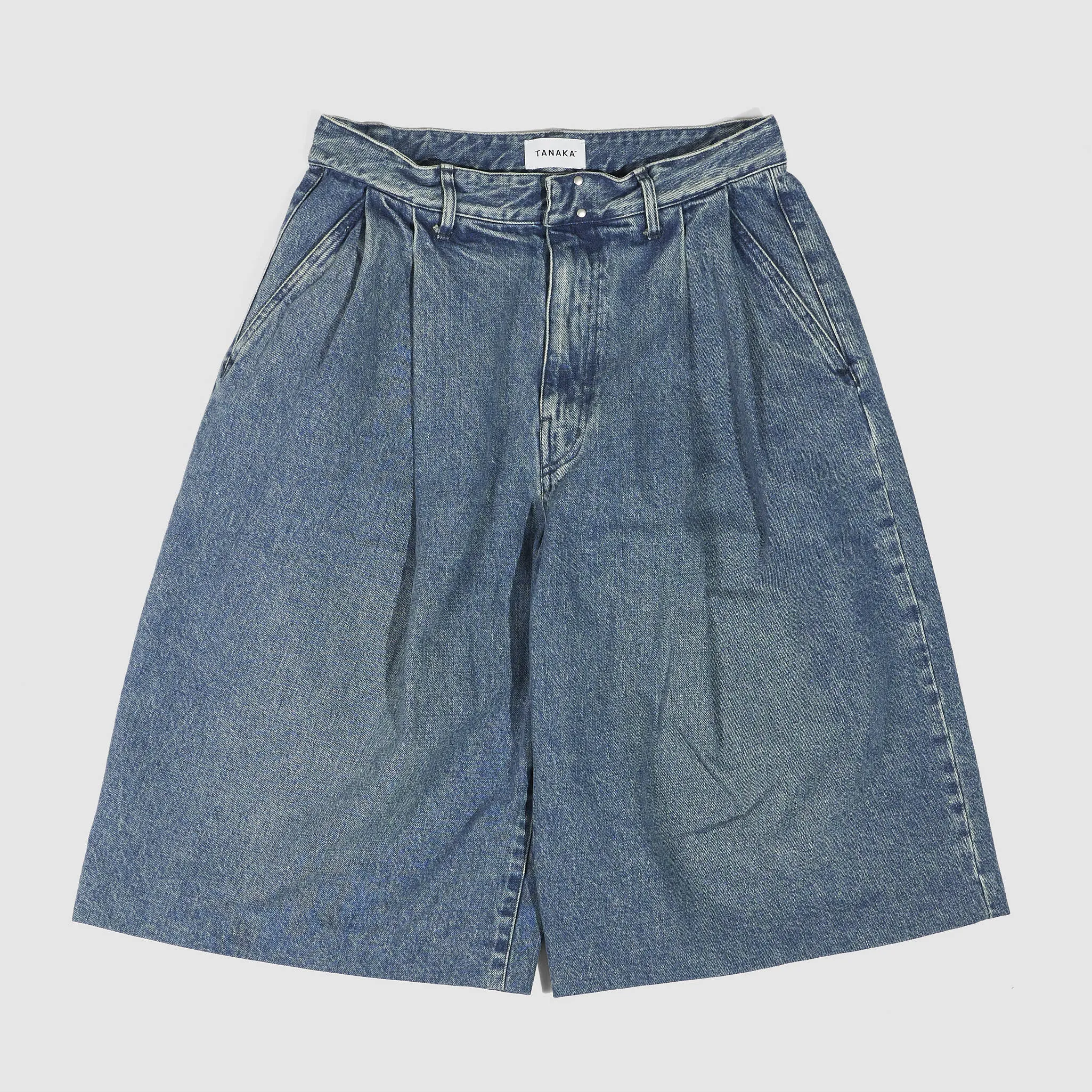 Tanaka Hakama Pleated Denim Jean Shorts sold by DeeCee style