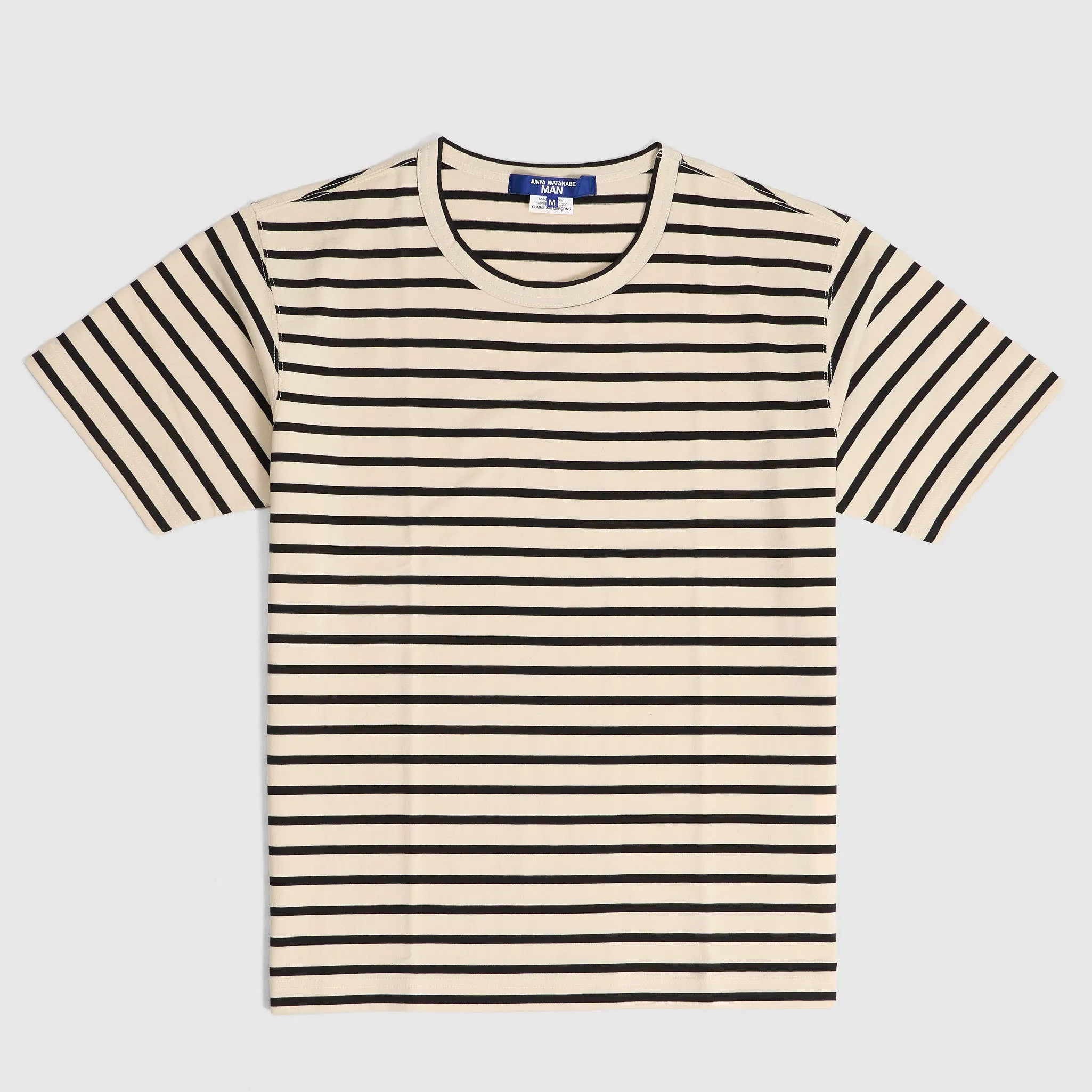 Junya Watanabe MAN Ivory Black Striped Crew Neck T-Shirt sold by DeeCee style