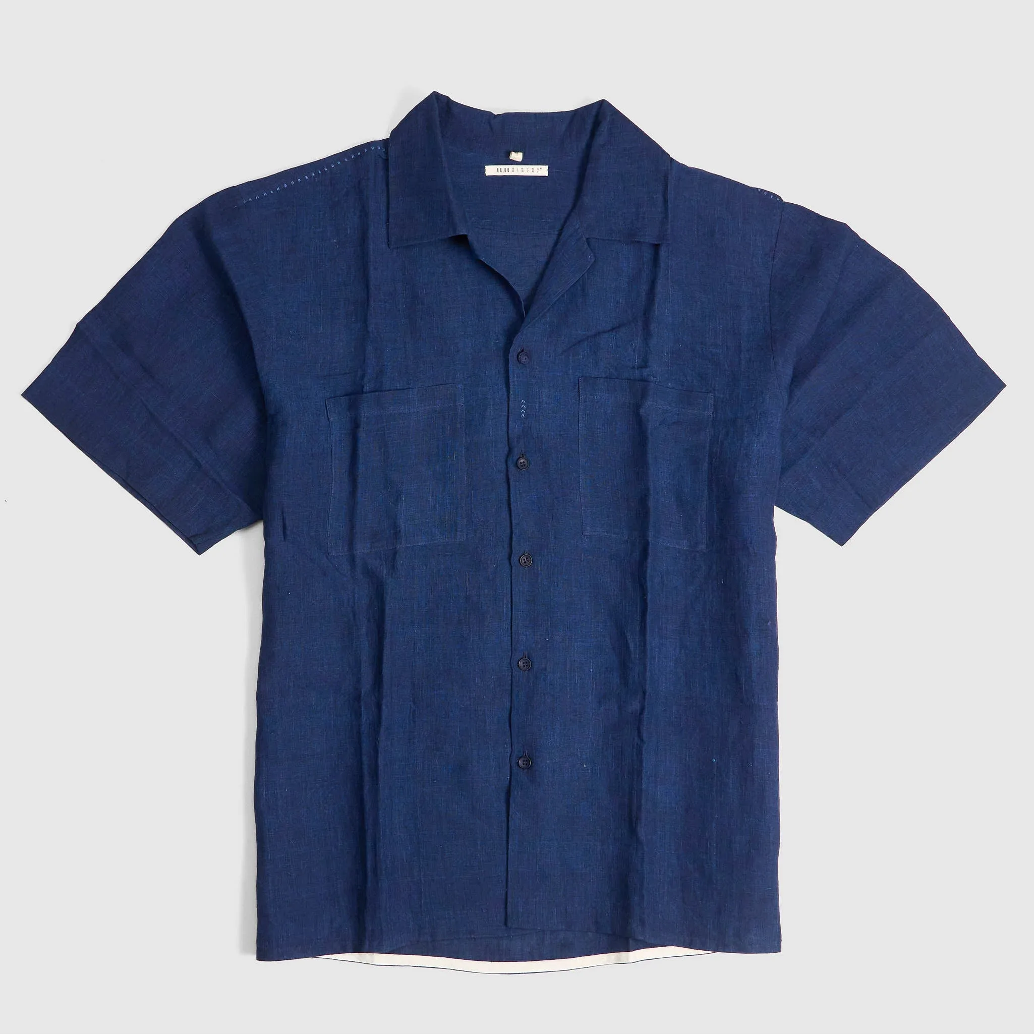 11.11 / eleven eleven Camp Collar Indigo Linen Shirt sold by DeeCee style