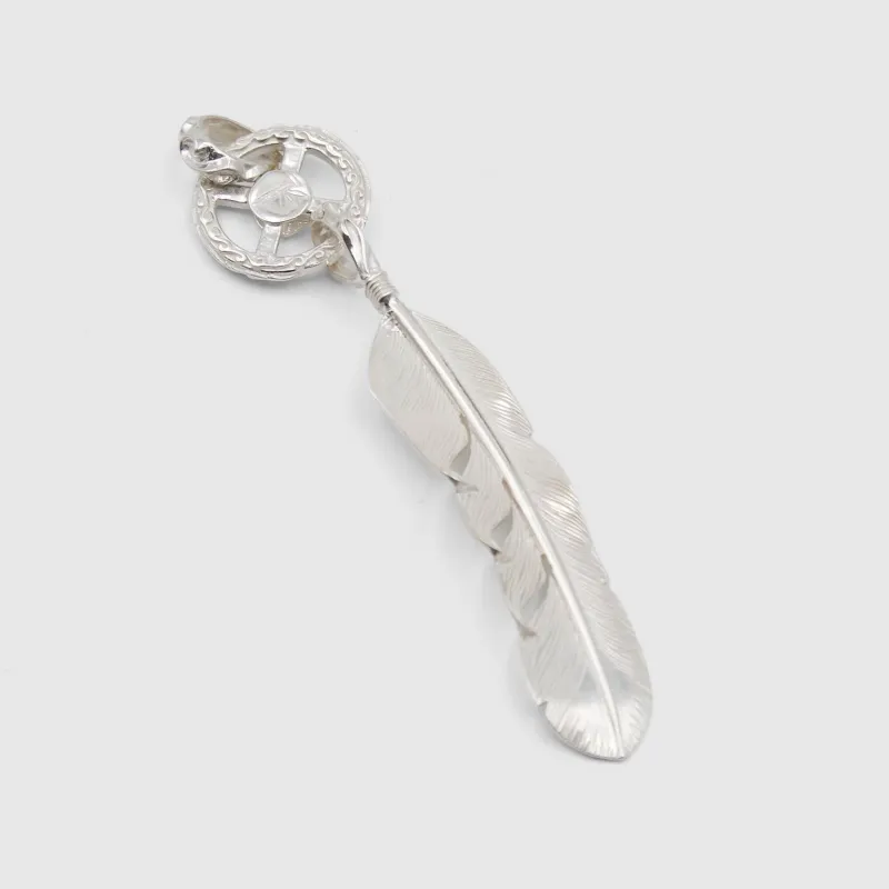 The Flat Head Large Wheel & Feather Sterling Pendant made by DeeCee style