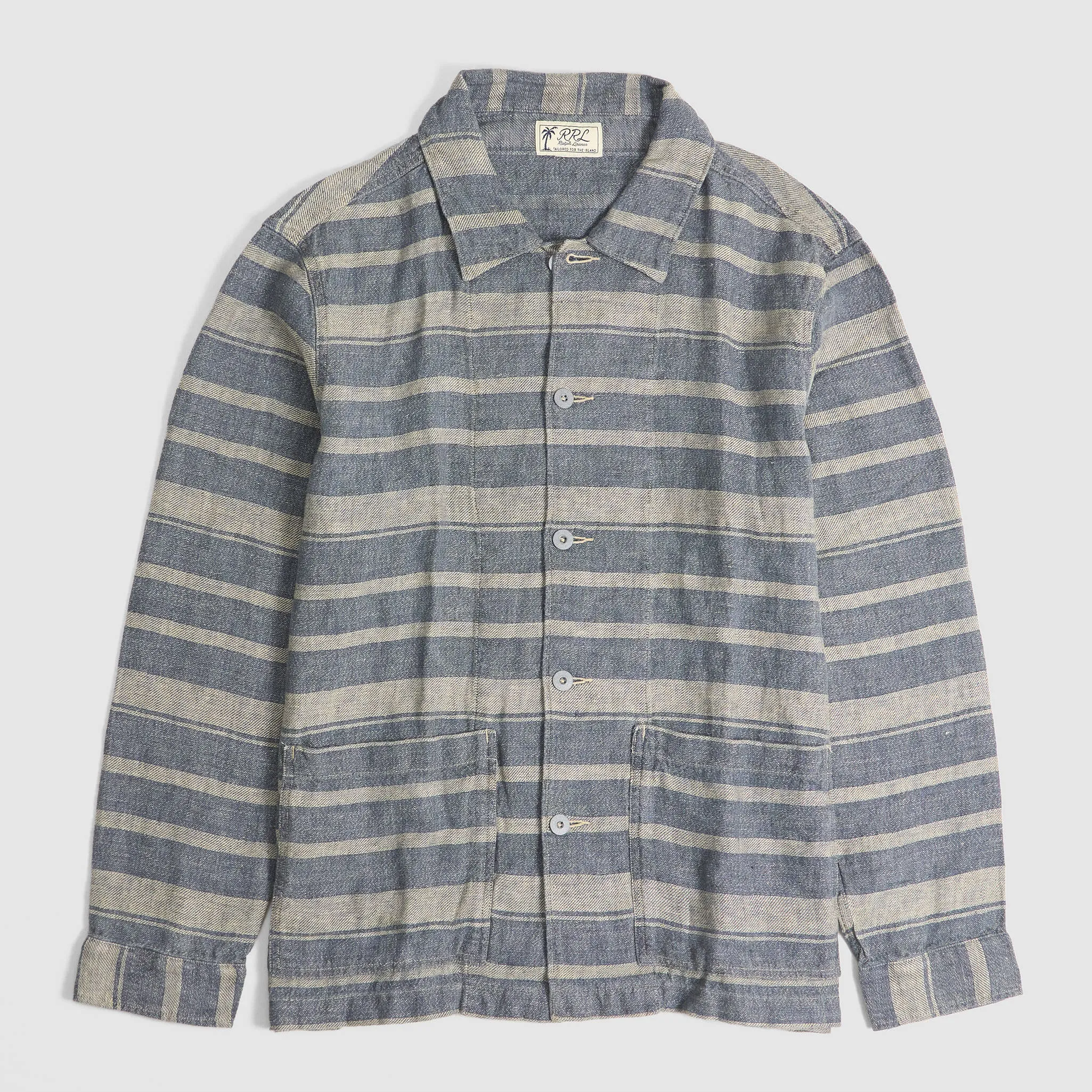 Double RL Indigo Striped Linen Overshirt Jacket sold by DeeCee style