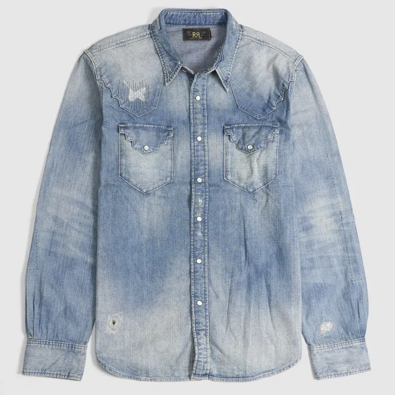 Double RL Distressed Western Denim Shirt made by Double RL