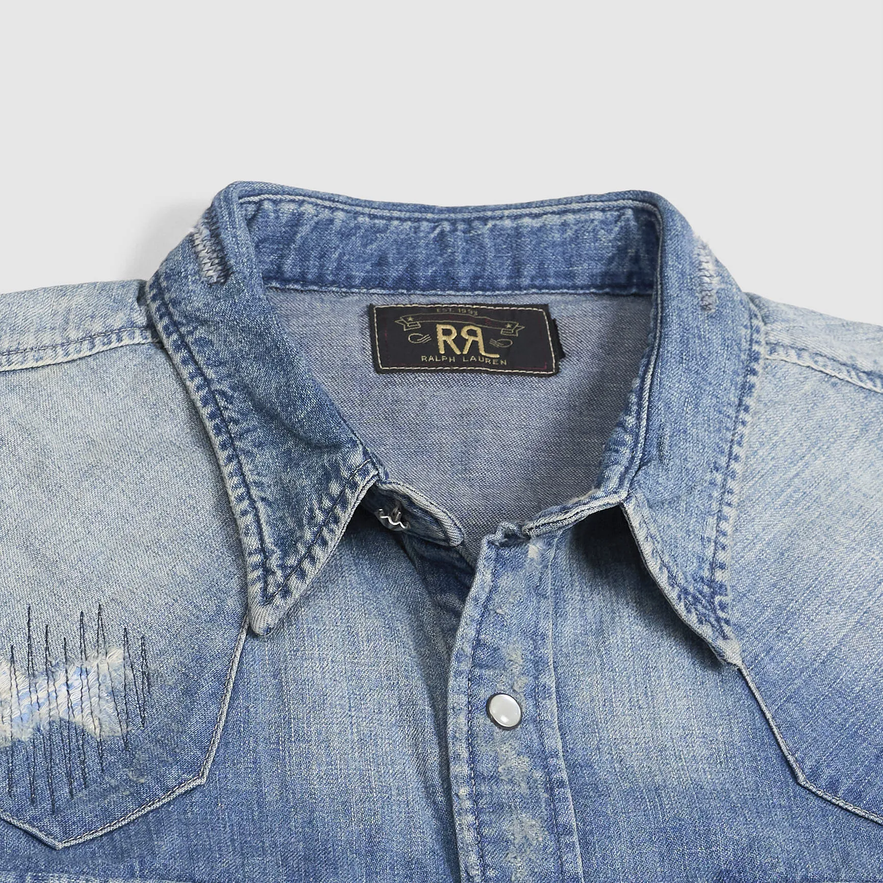 Double RL Distressed Western Denim Shirt sold by DeeCee style product image thumbnail 4
