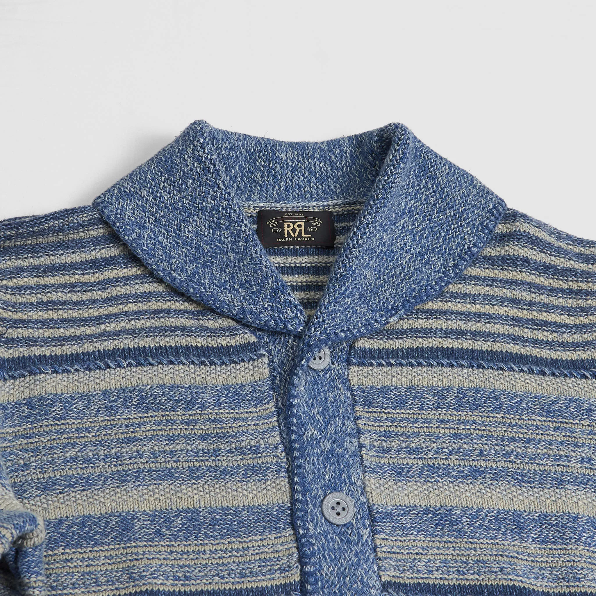 Double RL Cotton-Linen Striped Indigo DyedCardigan sold by DeeCee style product image thumbnail 3
