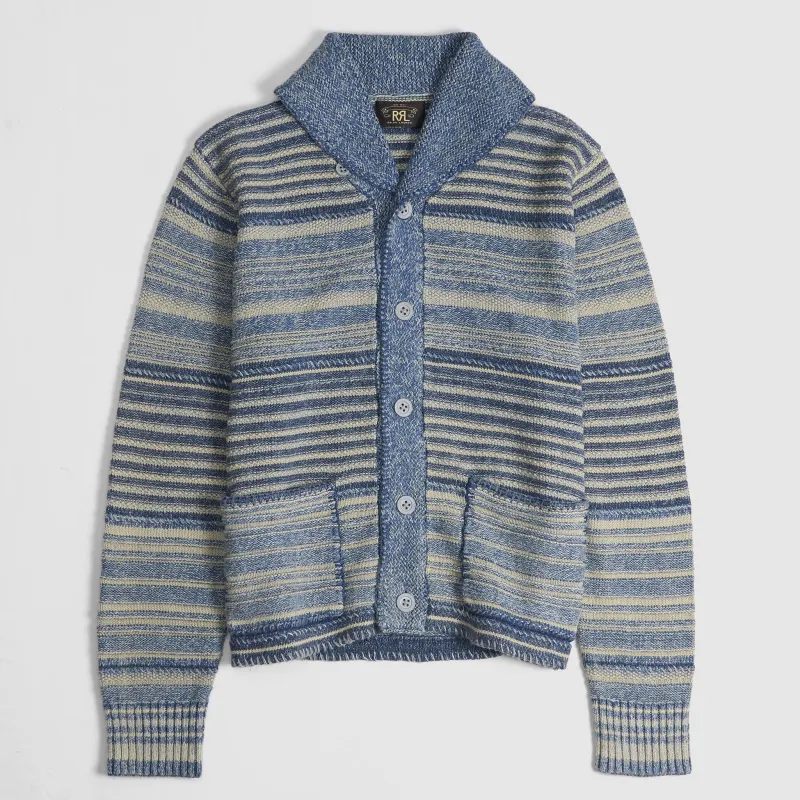 Double RL Cotton-Linen Striped Indigo DyedCardigan made by Double RL