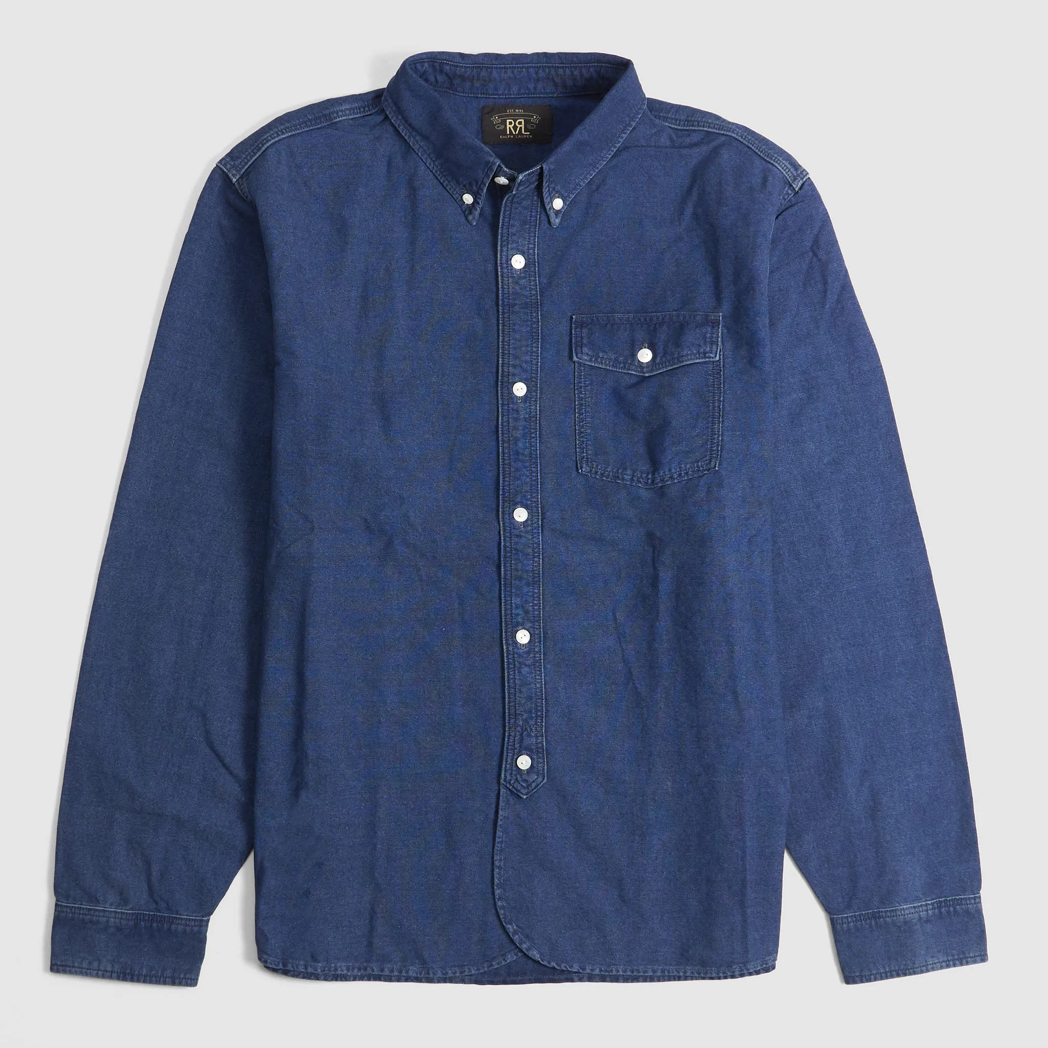 Double RL Indigo Oxford Button Down Shirt sold by DeeCee style