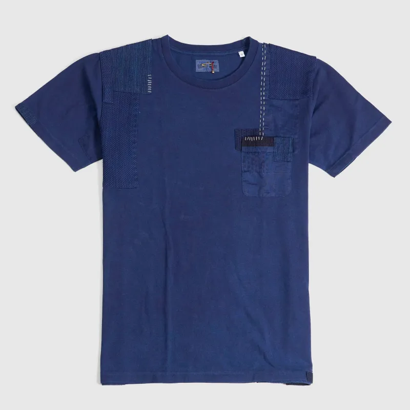 Blue Blue Japan Patchwork Nenrin Indigo Crew Neck T-Shirt made by Blue Blue Japan