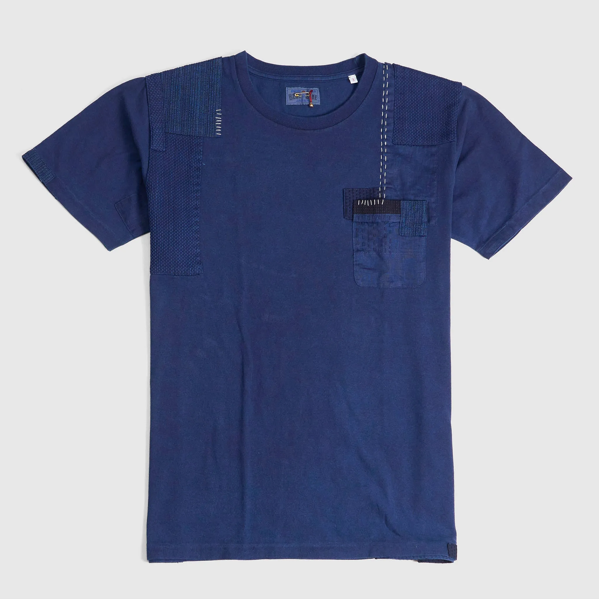 Blue Blue Japan Patchwork Nenrin Indigo Crew Neck T-Shirt sold by DeeCee style