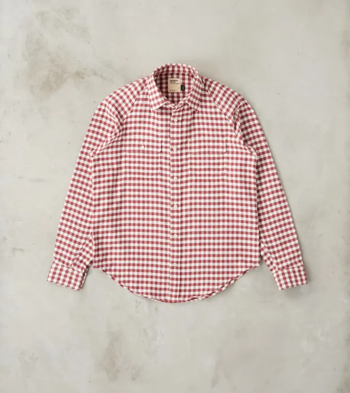 Arbeitshemd Work Shirt - Burgundy & Seashell Gingham Flannel sold by Division Road