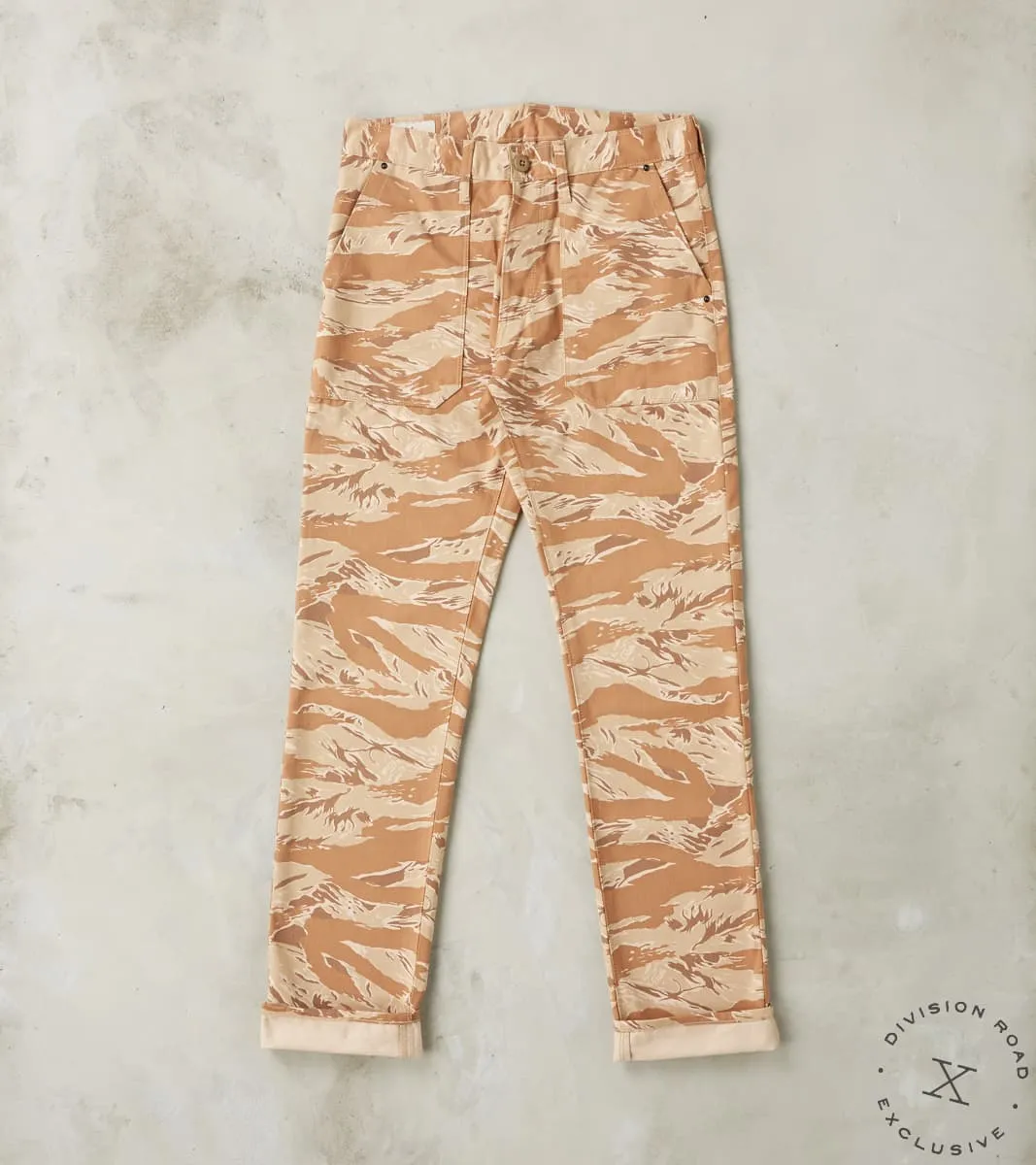 Fatigue Trouser - 9 oz. Tiger Stripe Camo Twill - Desert sold by Division Road