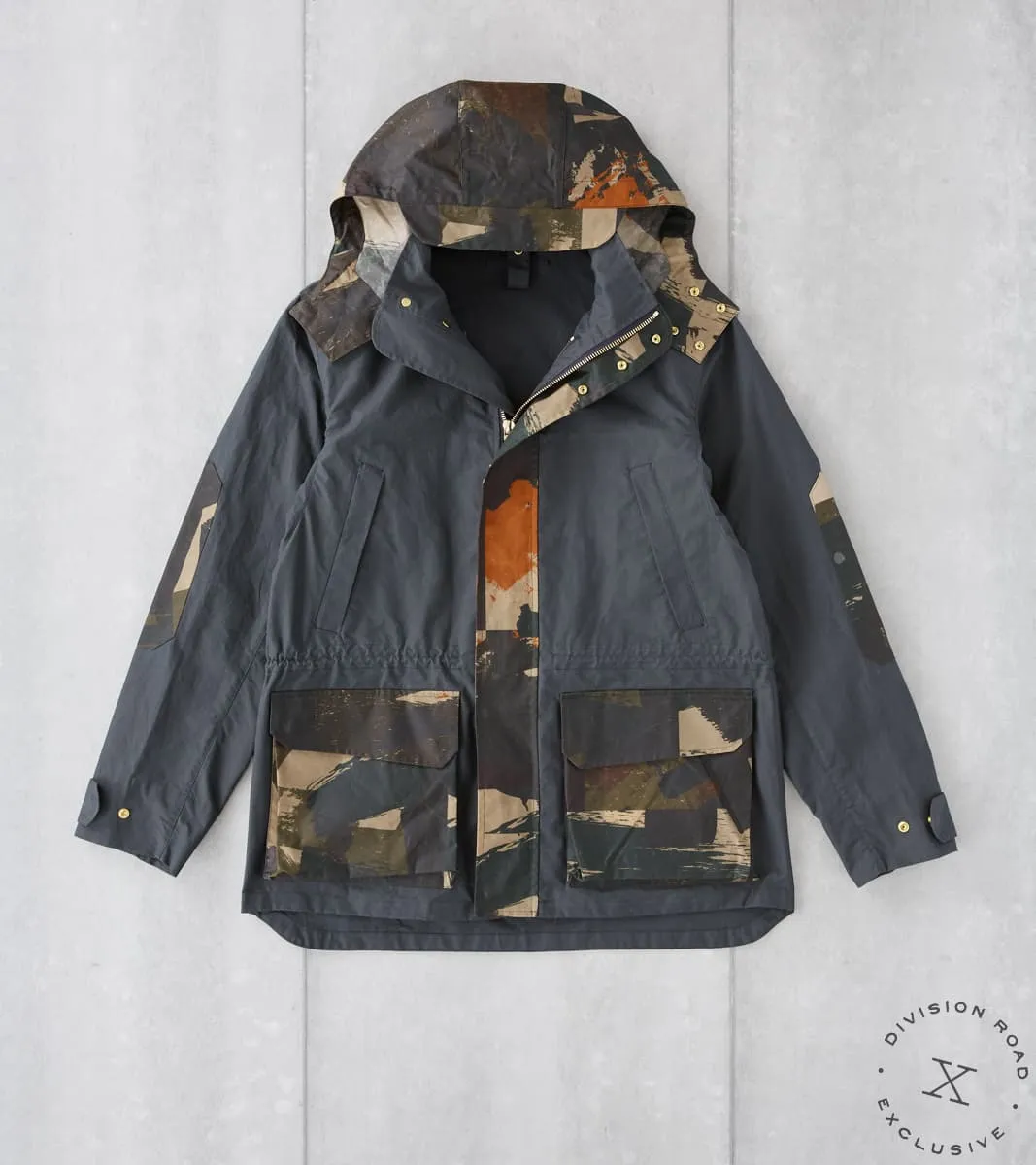 TWCXDR Shell Jacket - H.Stevensons® Charcoal & TWC Camouflage Waxed Canvas sold by Division Road