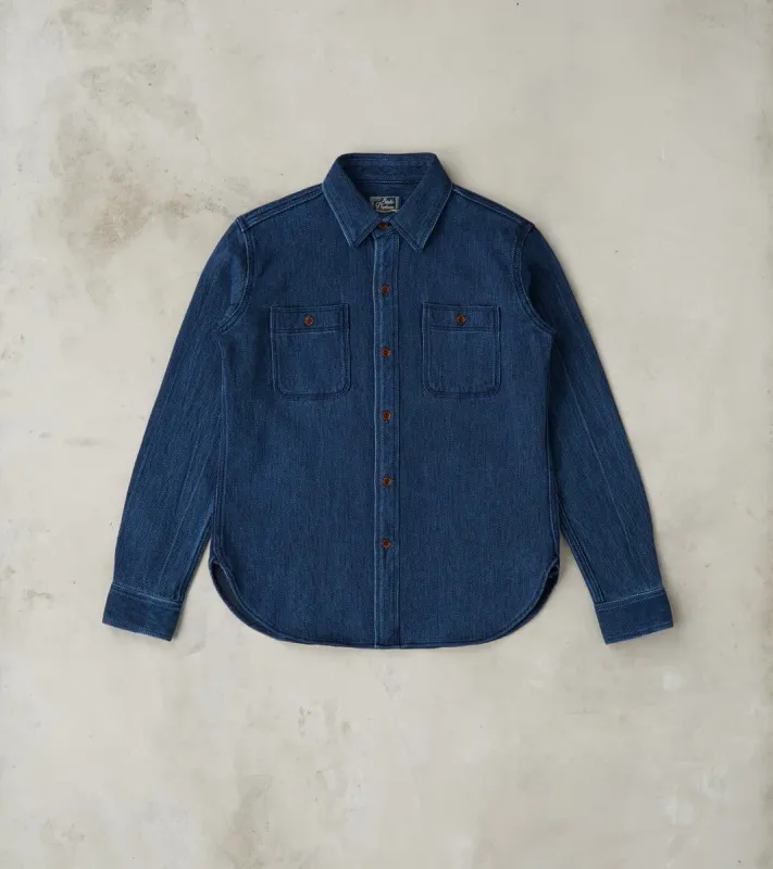 Heavyweight Sashiko Workshirt - Washed Indigo sold by Division Road