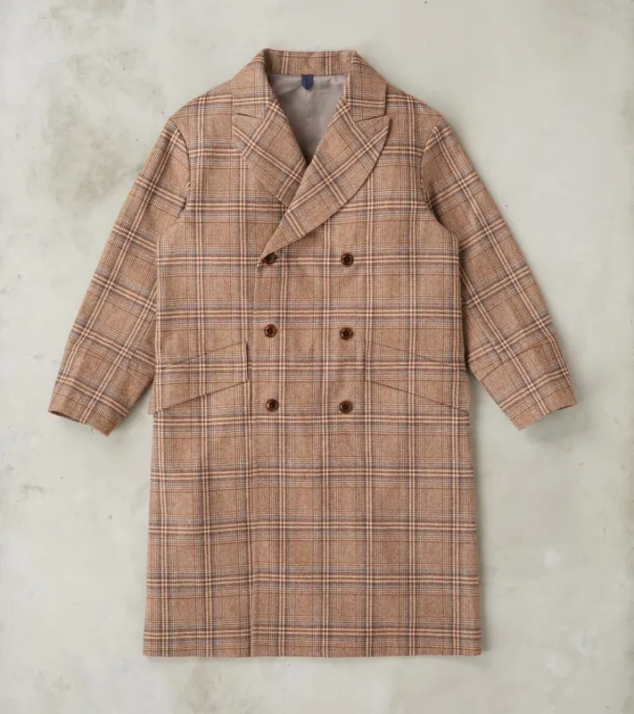 Double Breasted Slant Flap Pocket Coat - Glen Plaid Wool Blend Cloth - Beige sold by Division Road