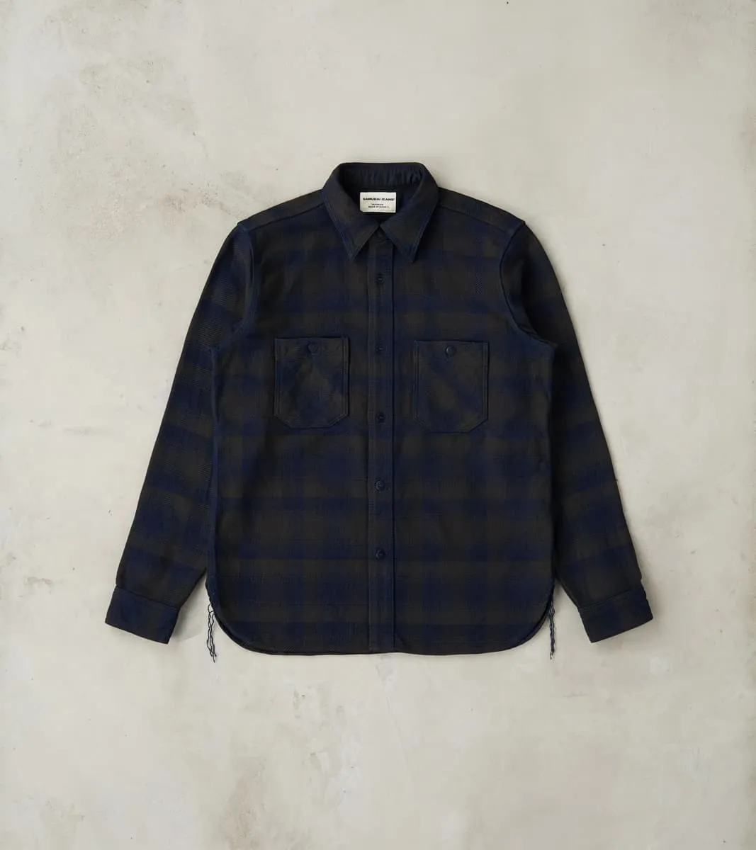 SIN24-03 Indigo Rope Dyed Heavy Flannel Check Work Shirt sold by Division Road