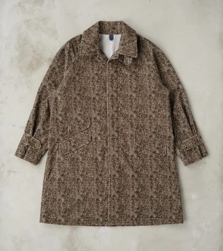 Fly Front Raglan Coat - Herringbone Neps Tweed Printed Corduroy - Gray sold by Division Road