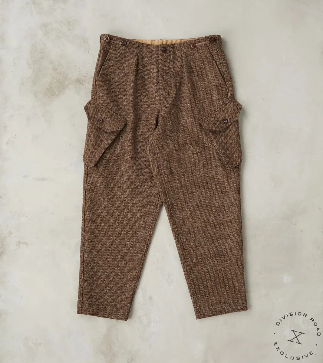 Swiss Army Cargo Trousers - Marling & Evans® Natural Undyed Herringbone Twill sold by Division Road