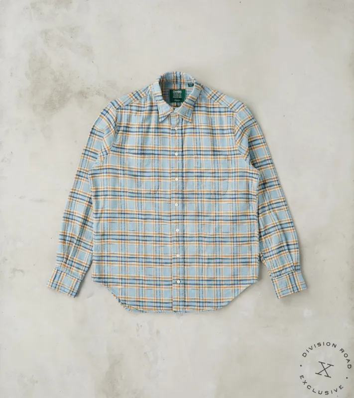 Japanese Slubbed Twill Check Camper - Sky Blue sold by Division Road