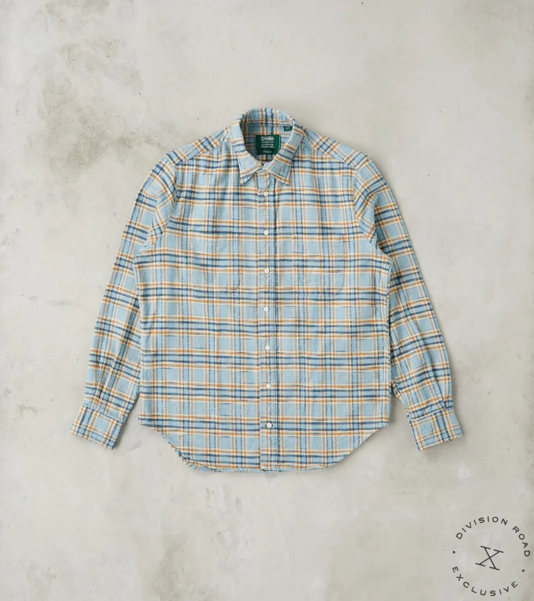 Japanese Slubbed Twill Check Camper - Sky Blue sold by Division Road