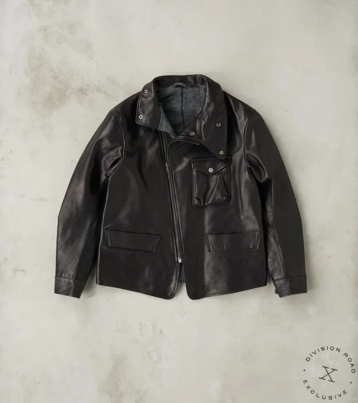 English Air Force Sidcot Jacket - Black Washed Vegetable Tanned Horsehide sold by Division Road