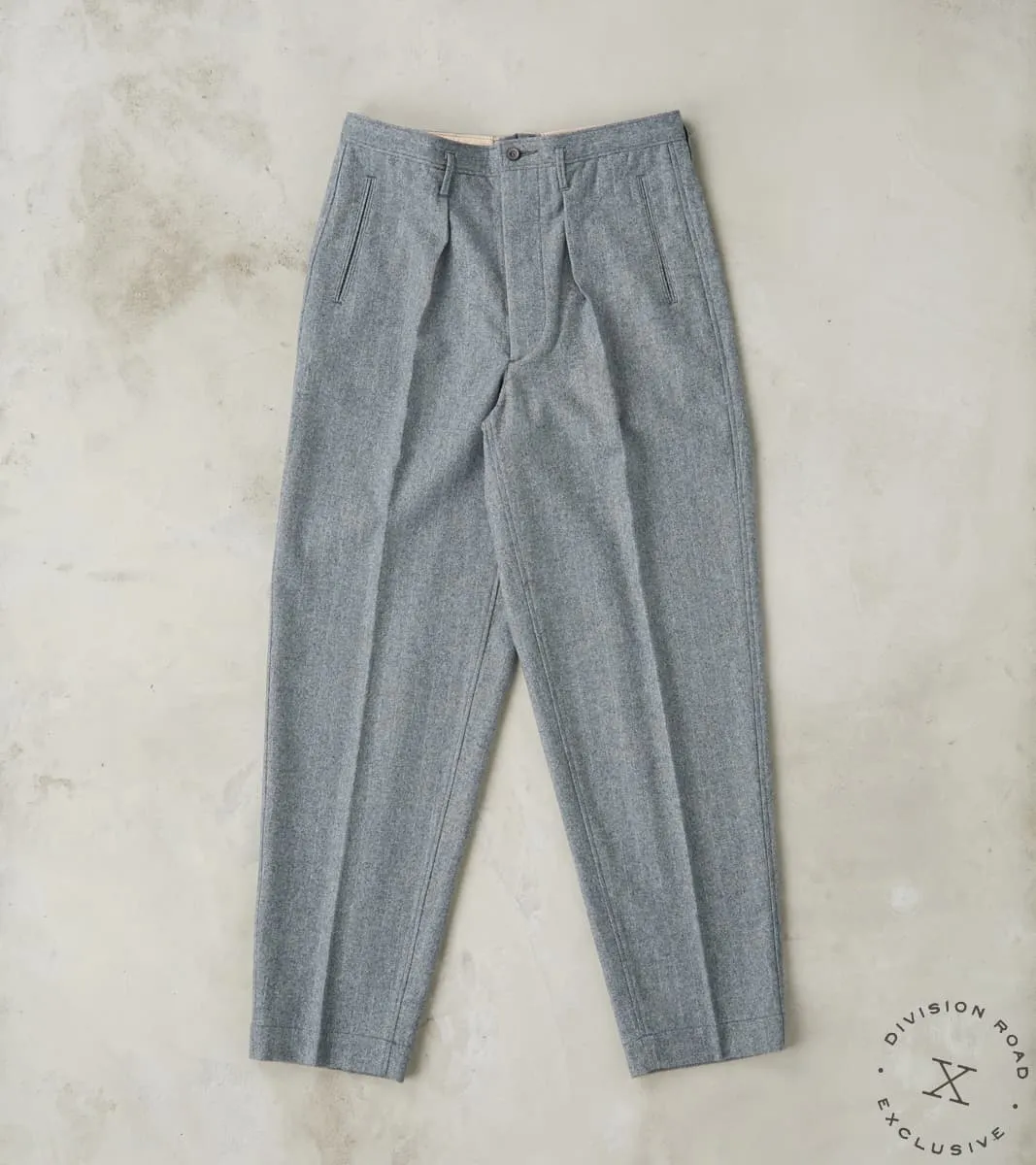 American Dress Trousers - Fox Brothers® Grey Chalk Stripe Herringbone Worsted Flannel sold by Division Road