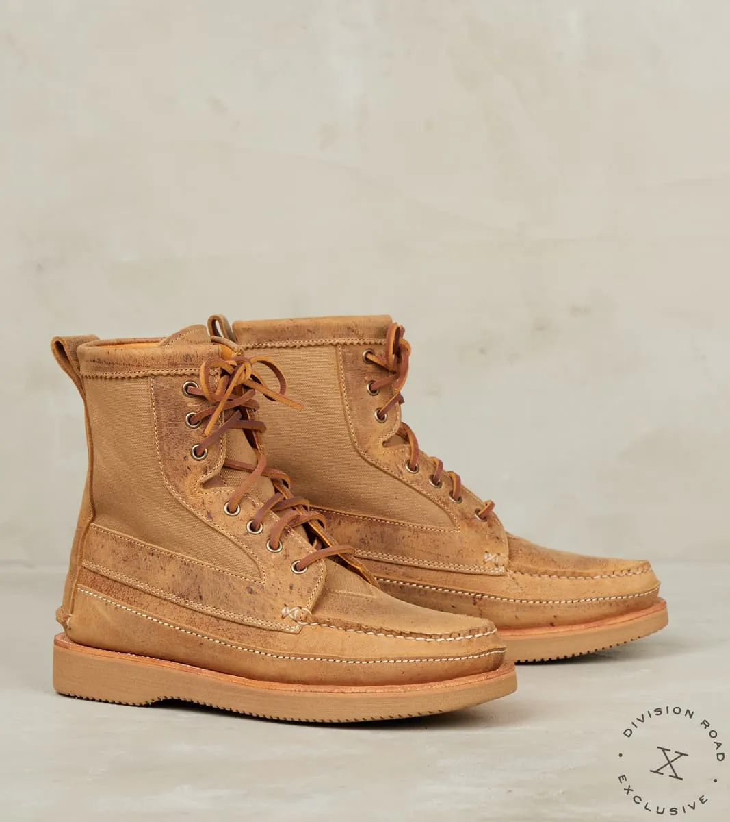 Rangeley Boot DB - Vibram 2060 - CFS Brandy Waxed Kudu & Field Tan Waxed Canvas sold by Division Road