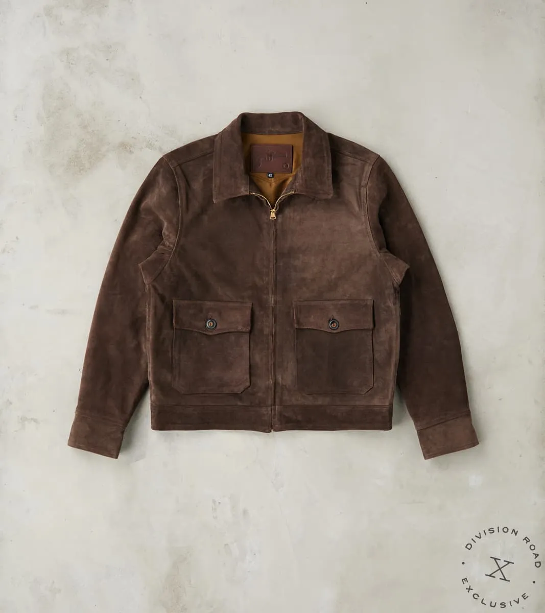 Alcorn Leather Jacket - Italian Calf Suede - Chocolate sold by Division Road