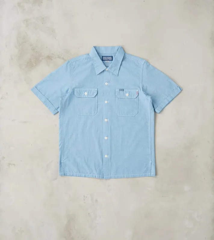 388-BLU - Short Sleeved Summer Shirt - 4oz Japanese Selvedge Blend Blue sold by Division Road