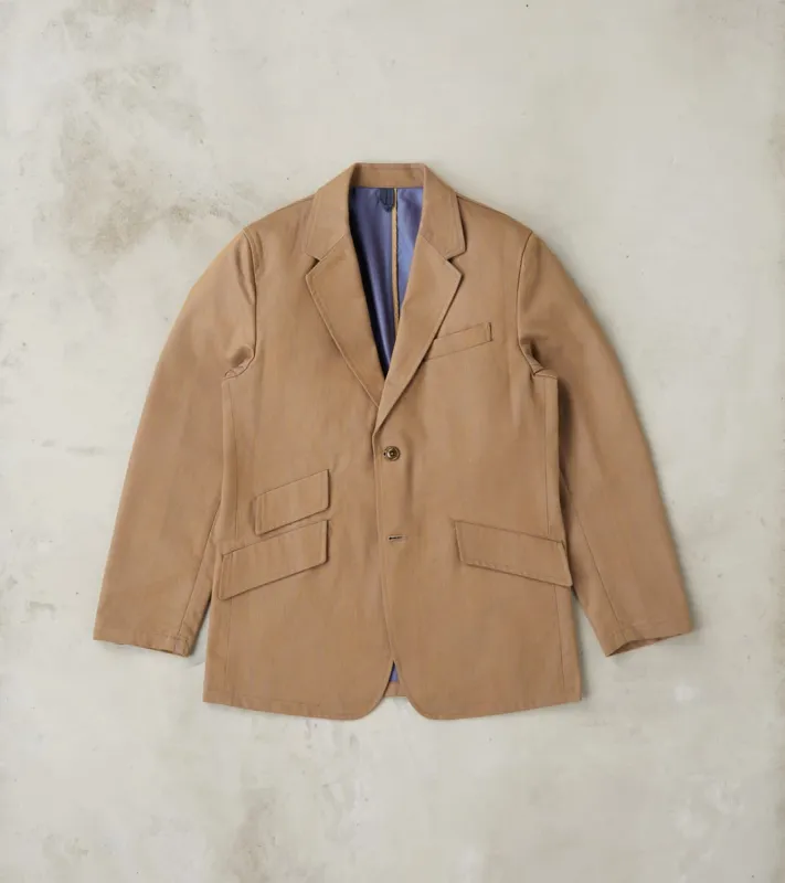 Single Breasted 2-Button Jacket - Cotton Recycled Polyester Twill - Khaki sold by Division Road