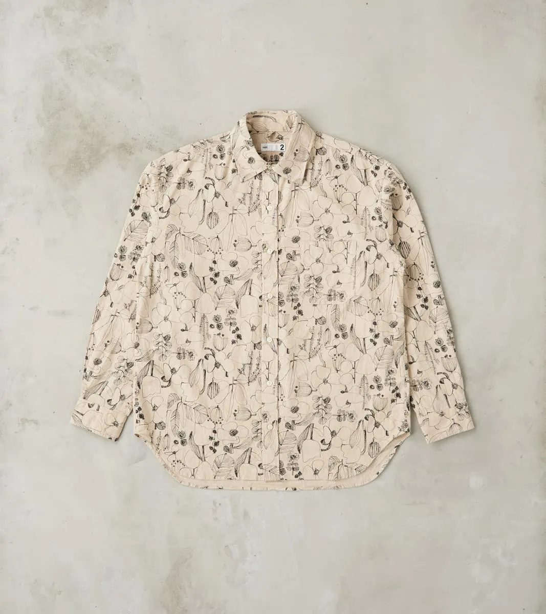 Baggy Fit Button Down Shirt - Flower Drawing Linen - Beige sold by Division Road