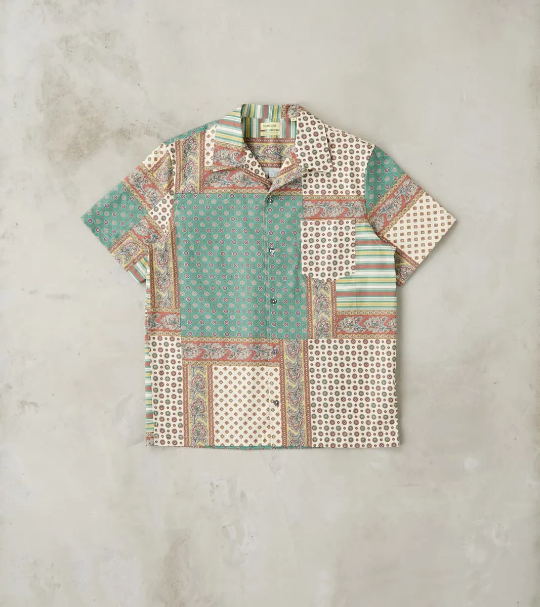 Provence Vintage Bed Sheet Camp Short Sleeve Shirt - Patchwork Print sold by Division Road